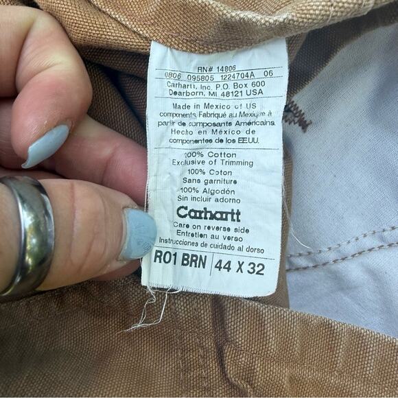 Carhartt Bibs R01 BRN Double Knee Canvas Workwear VTG Y2K Overalls Brown 44x32 - Picture 7 of 10
